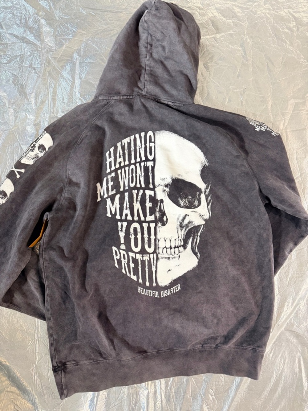 NEW XL Beautiful Disaster Hooded Sweatshirt -HATING ME WONT MAKE YOU PRETTY - Picture 2 of 3